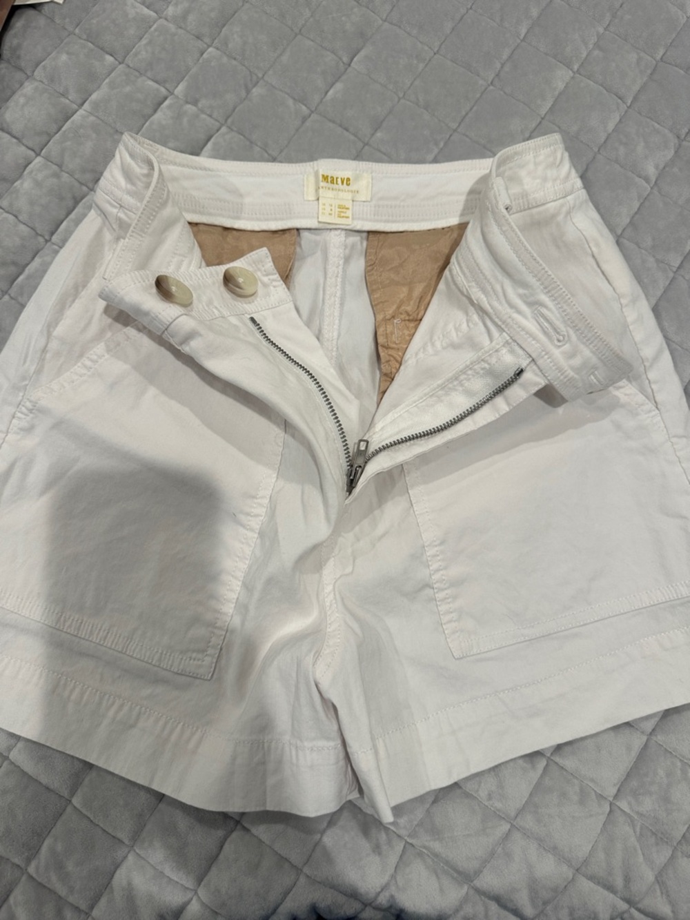 Maeve White High-Waist Cotton Shorts
